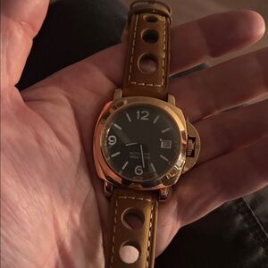 Men's Automatic Watch with Brown Leather Strap